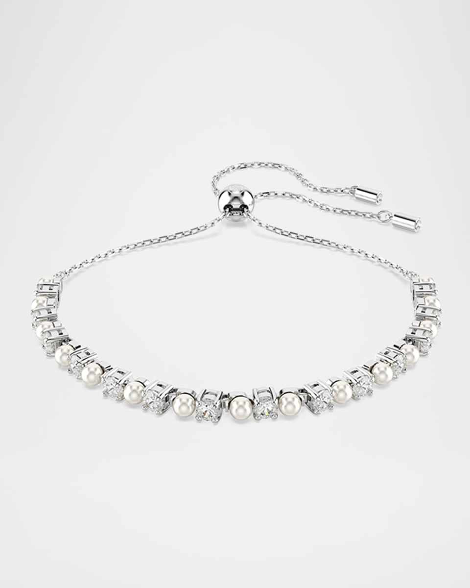 Matrix Rhodium-Plated Crystal Pearl and Prong-Set Zirconia Bracelet